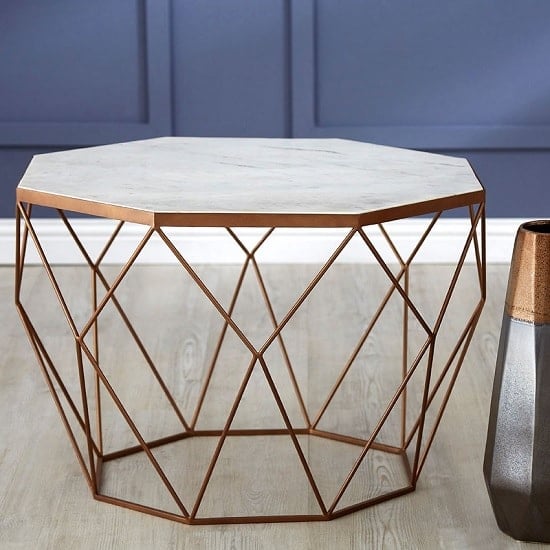 Irwin Octagon Side Table In Marble Top With Gold Iron Frame FiF