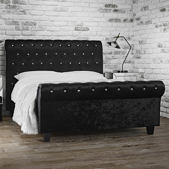 Isabela Crushed Velvet King Size Bed In Black Furniture in Fashion