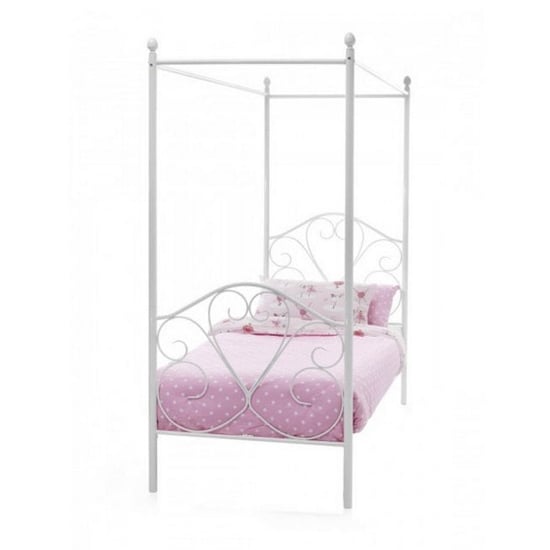 Isabelle Four Poster Metal Single Bed In White Gloss_2