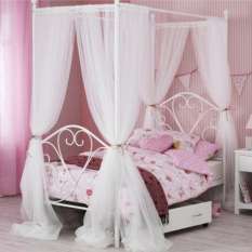 Photo of Isabelle four poster metal single bed in white gloss