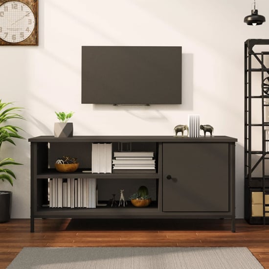 Isabelle Wooden TV Stand With 1 Door 1 Shelf In Black