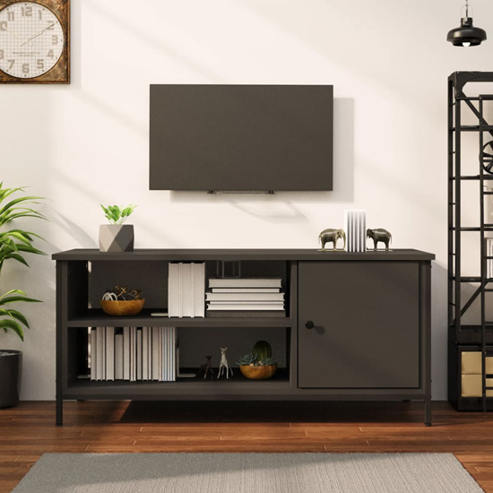 Isabelle Wooden TV Stand With 1 Door 1 Shelf In Black