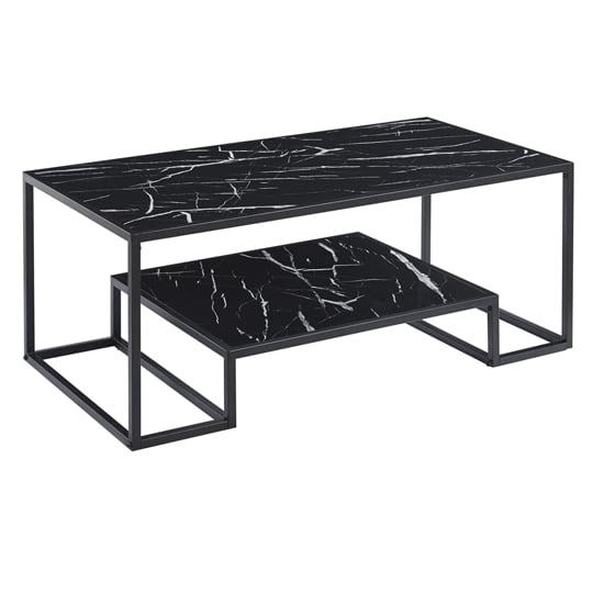 Read more about Isla wooden coffee table with undershelf in black marble effect