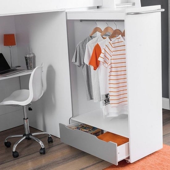 Paiva High Sleeper Bed In Matt WHite With Silver Grey Accents