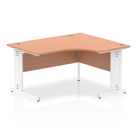 Isle 140cm Beech Right Computer Desk With White Managed Leg