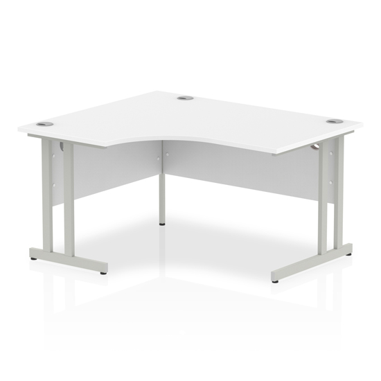 Isle 140cm White Left Computer Desk With Silver Cantilever Leg