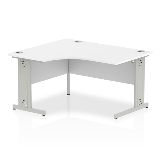 Isle 140cm White Left Computer Desk With Silver Managed Leg