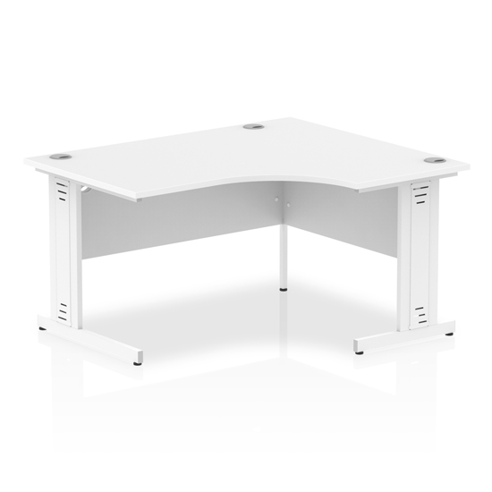 Isle 140cm White Right Computer Desk With White Managed Leg