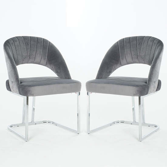 Isleworth Dark Grey Velvet Dining Chairs In Pair_1
