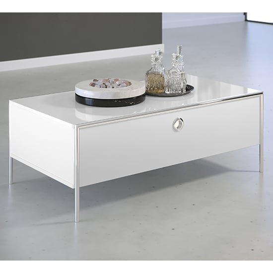 Read more about Isna high gloss coffee table with 1 flap door in white