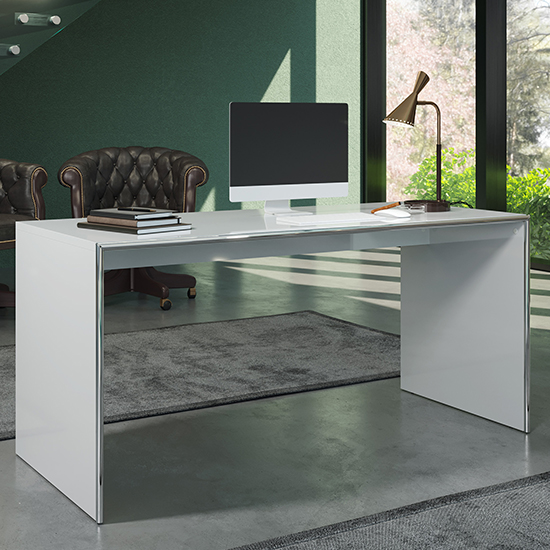 Isna High Gloss Computer Desk In Light Grey