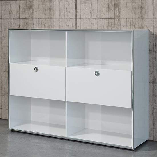 Isna High Gloss Home And Office Highboard In Light Grey_3