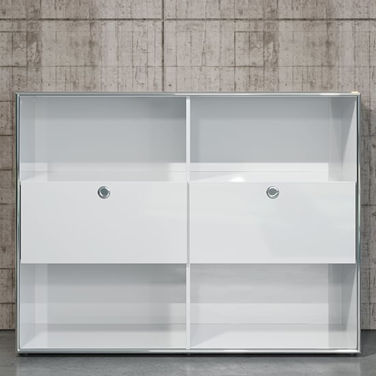 Isna High Gloss Home And Office Highboard In Light Grey_4