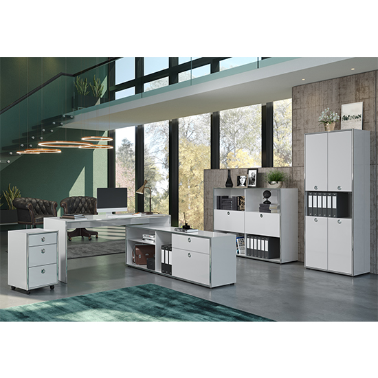 Isna High Gloss Home And Office Highboard In Light Grey_7
