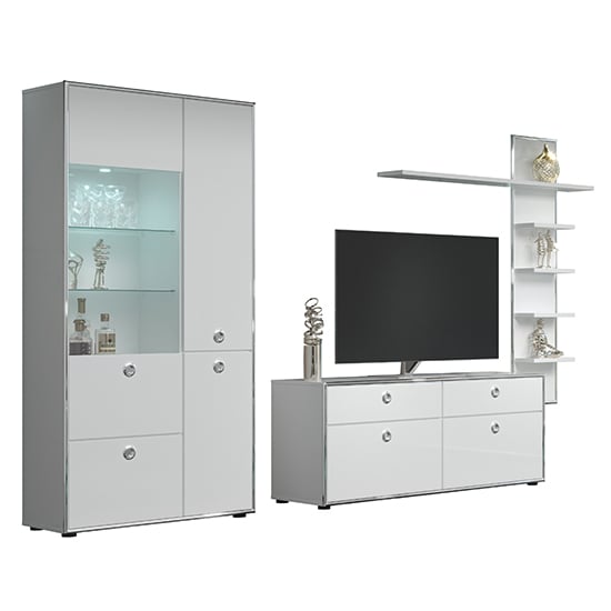 Isna High Gloss Living Room Furniture Set 1 In White With LED_2
