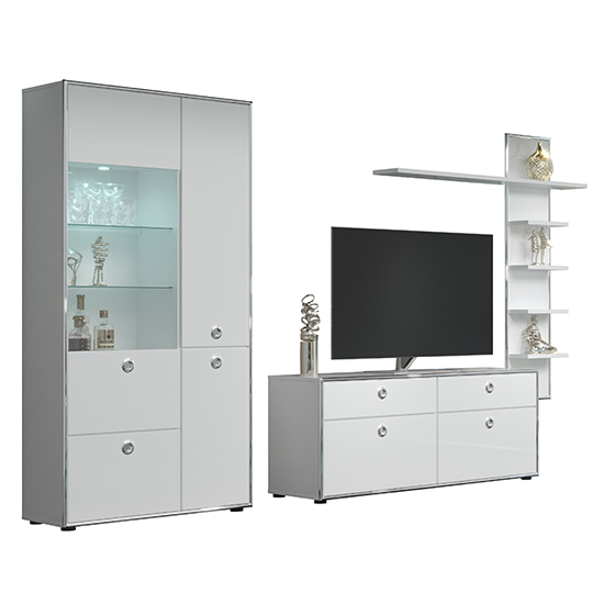 Isna High Gloss Living Room Furniture Set 1 In White With LED Furniture in Fashion