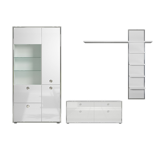 Isna High Gloss Living Room Furniture Set 1 In White With LED