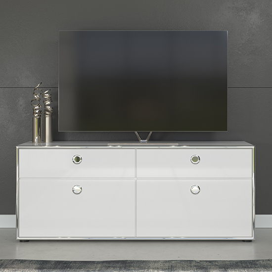 Isna High Gloss Living Room Furniture Set 1 In White With LED