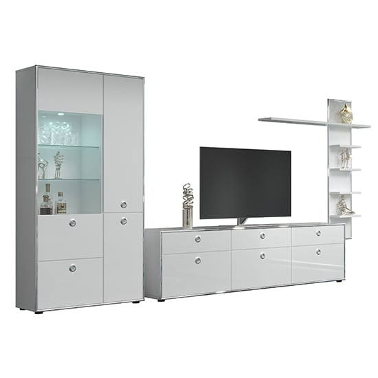 Isna High Gloss Living Room Furniture Set 2 In White With LED_2