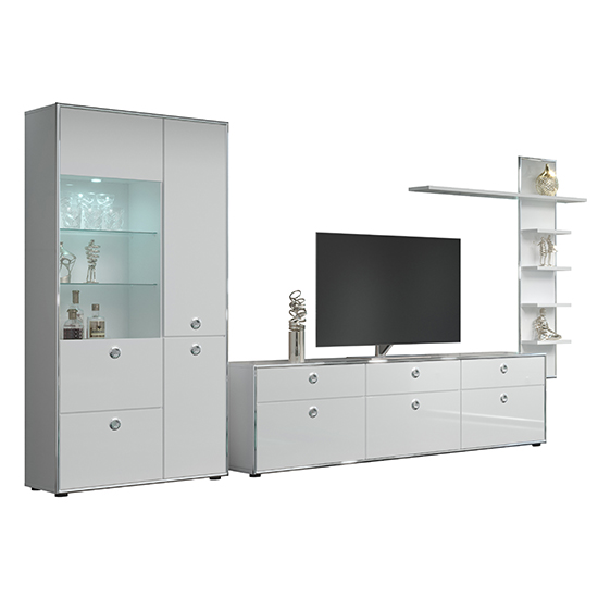 Isna High Gloss Living Room Furniture Set 2 In White With LED