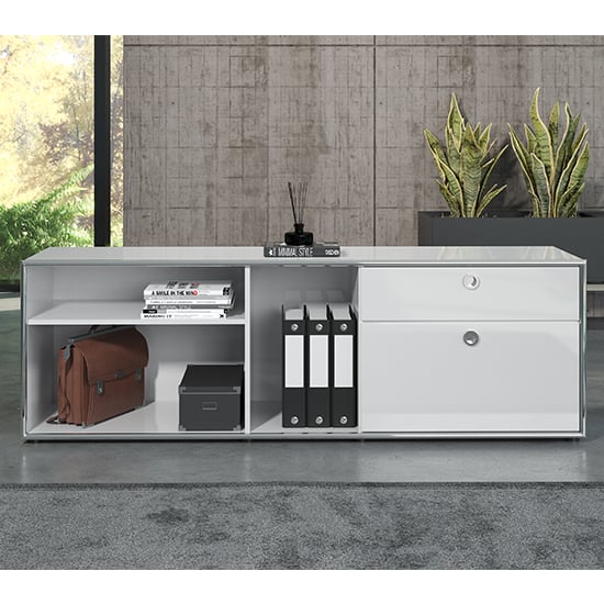Isna High Gloss Home And Office Lowboard In Light Grey_2