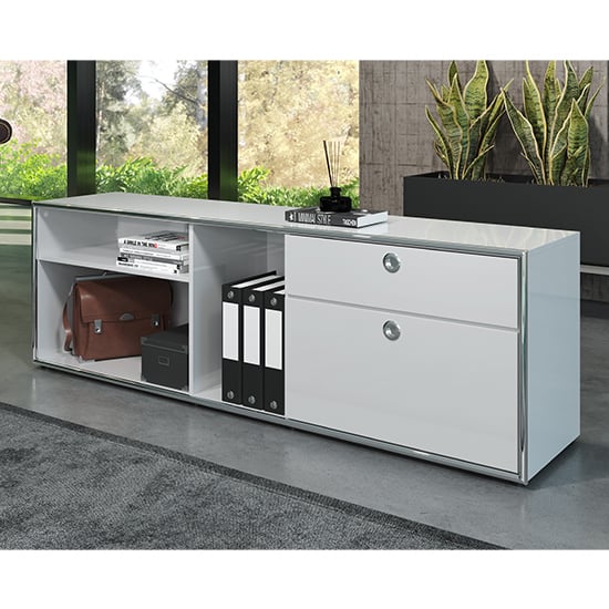 Isna High Gloss Home And Office Lowboard In Light Grey_1