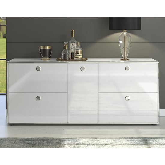 Isna High Gloss Sideboard With 5 Flap Doors In White_2