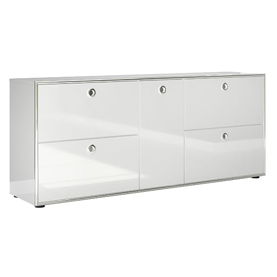 Isna High Gloss Sideboard With 5 Flap Doors In White_3