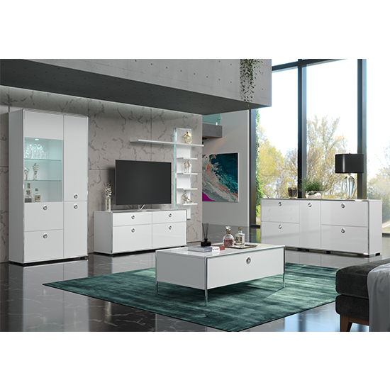 Isna High Gloss Sideboard With 5 Flap Doors In White_7