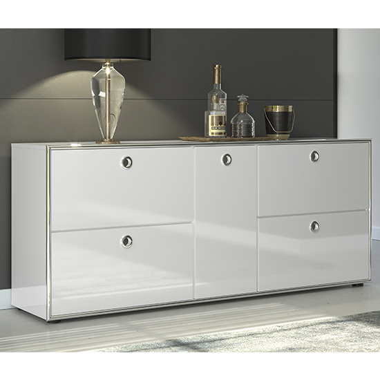 Photo of Isna high gloss sideboard with 5 flap doors in white