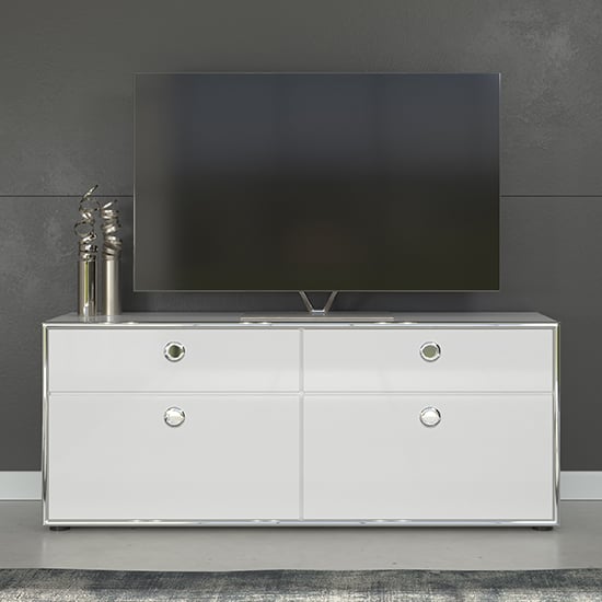 Isna High Gloss TV Stand With 2 Doors 2 Drawers In White_2