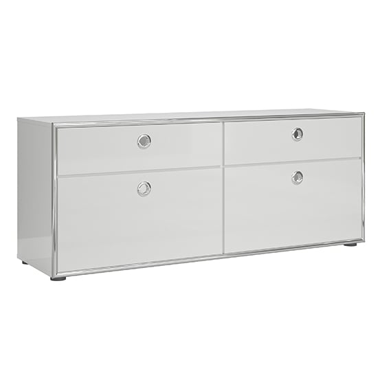 Isna High Gloss TV Stand With 2 Doors 2 Drawers In White_3