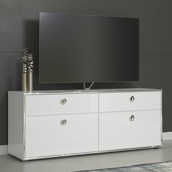 Isna High Gloss TV Stand With 2 Doors 2 Drawers In White_1