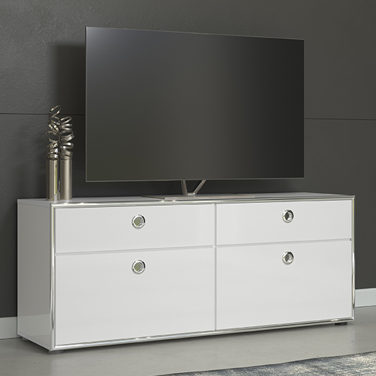 Photo of Isna high gloss tv stand with 2 doors 2 drawers in white