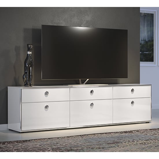 Isna High Gloss TV Stand With 3 Doors 3 Drawers In White_1