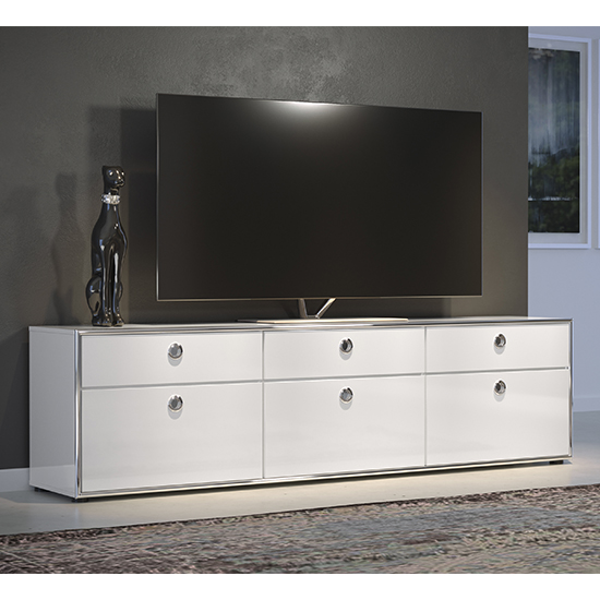 Product photograph of Isna High Gloss Tv Stand With 3 Doors 3 Drawers In White from Furniture in Fashion