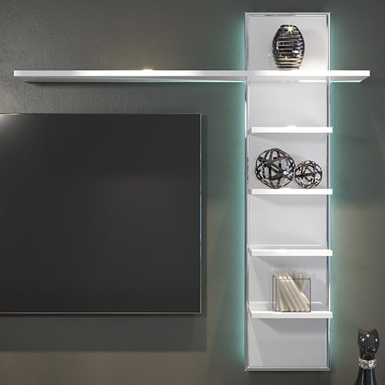Read more about Isna high gloss wall shelf in white with led lights