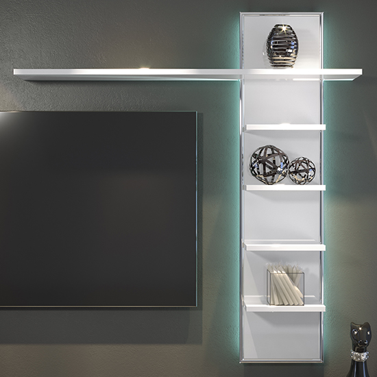 Isna High Gloss Wall Shelf In White With LED Lights thumbnail
