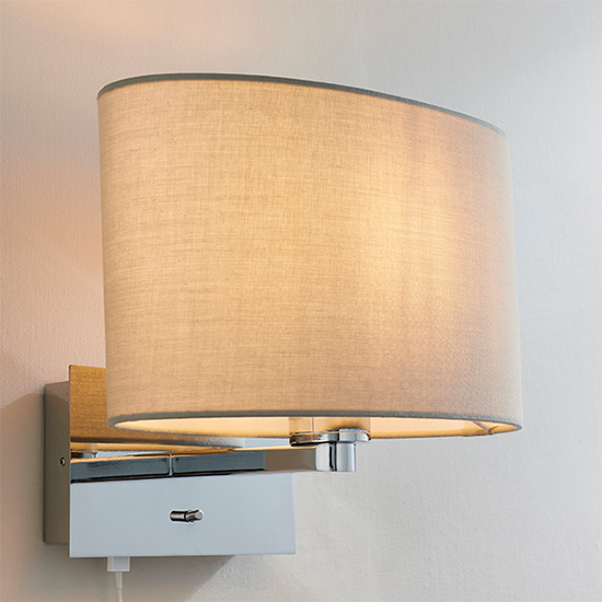 Issac Taupe Oval Shade Wall Light With USB In Polished Chrome