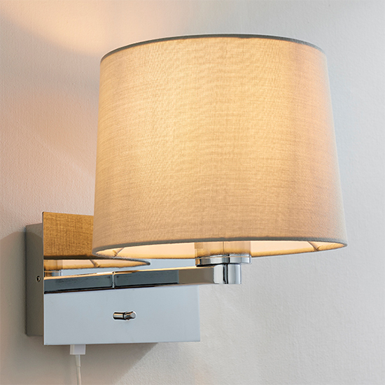 Issac Taupe Taper Cylinder Shade Wall Light With USB In Chrome