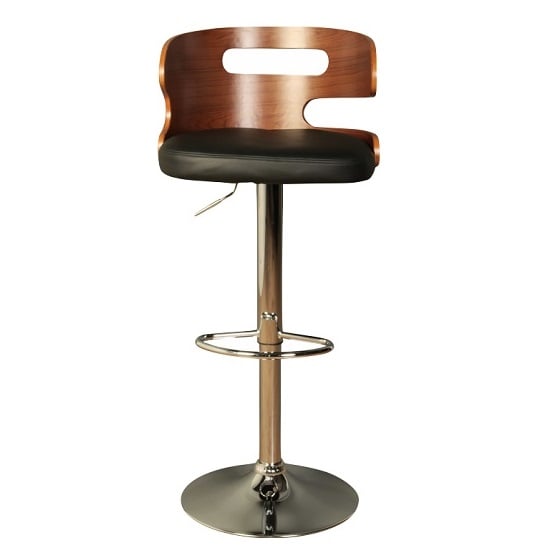 Issac Wooden Bar Stool In Black Faux Leather With Chrome Base