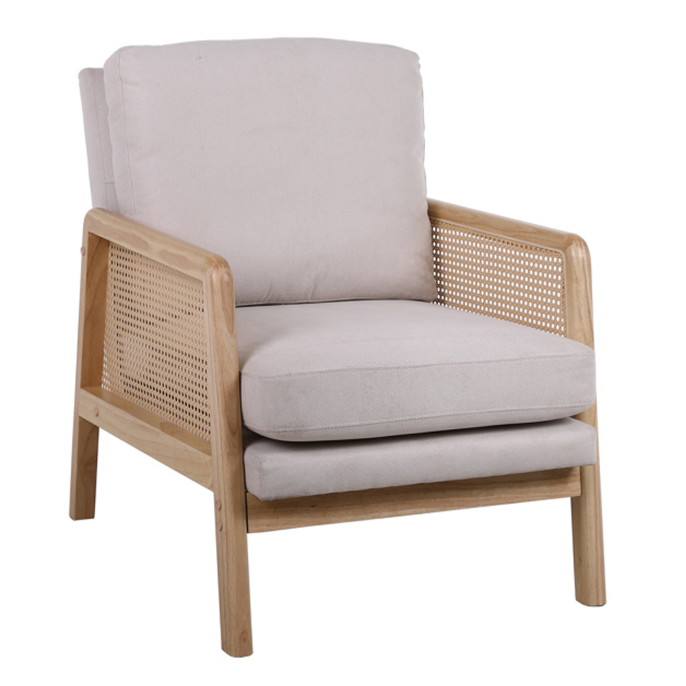 Issaquah Fabric 1 Seater Sofa With Wooden Frame In Grey And Oak