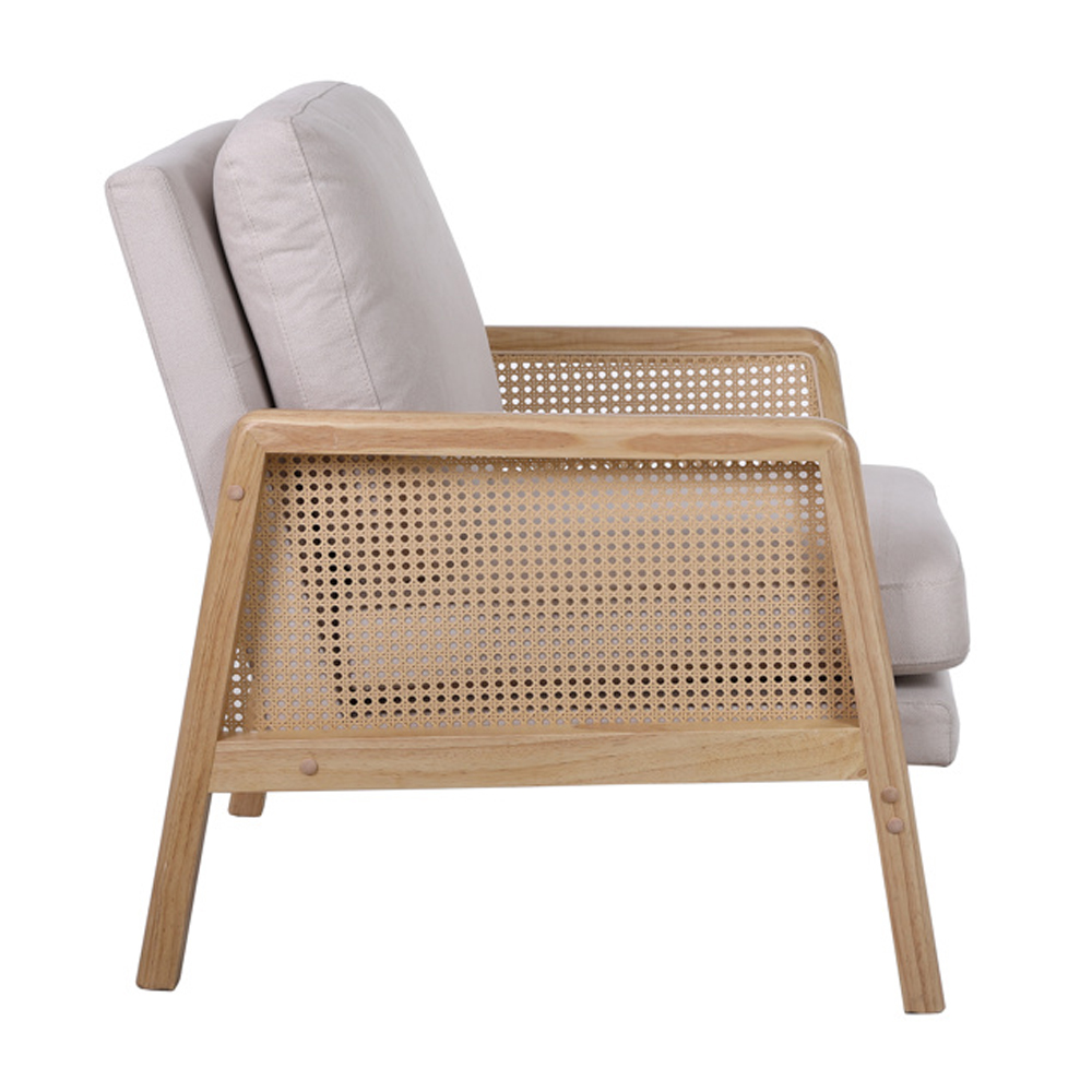 Issaquah Fabric 1 Seater Sofa With Wooden Frame In Grey And Oak