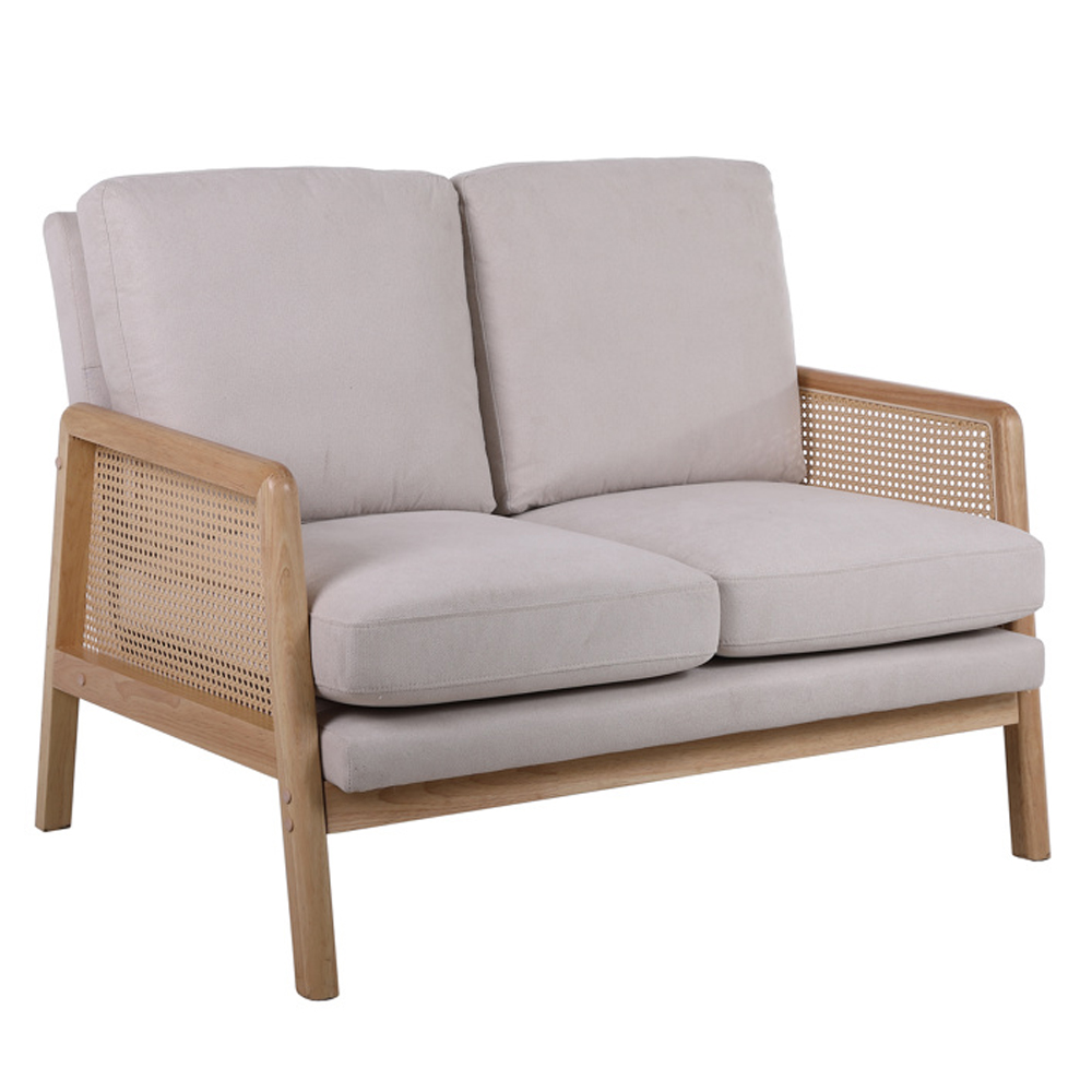 Issaquah Fabric 2 Seater Sofa With Wooden Frame In Grey And Oak