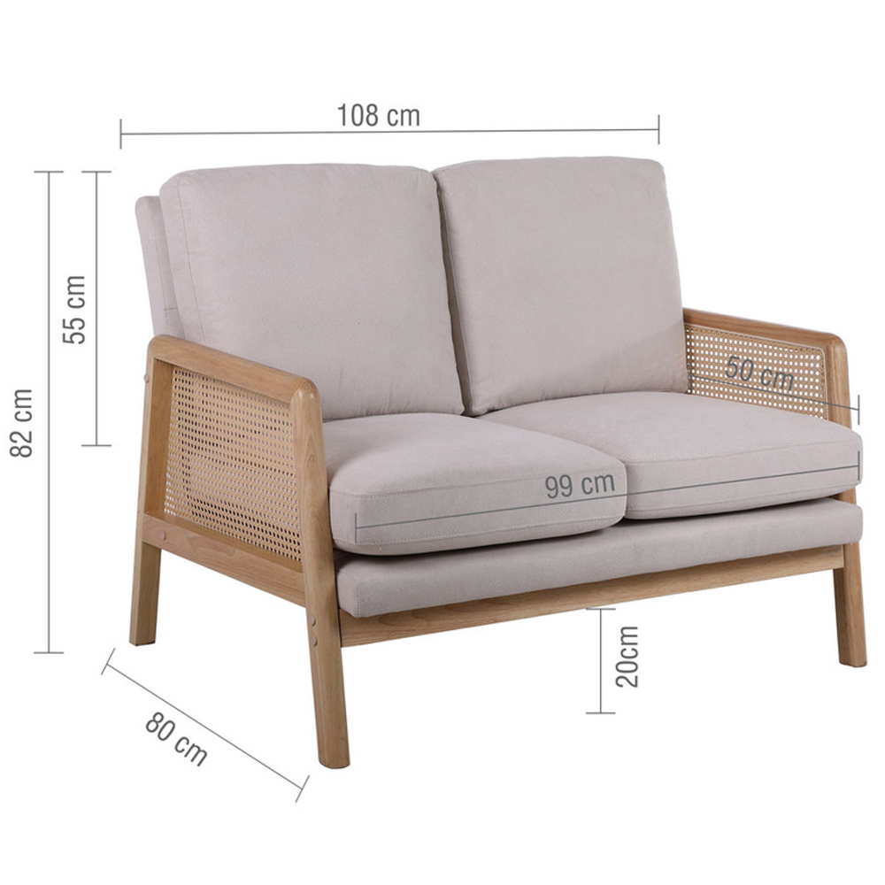 Issaquah Fabric 2 Seater Sofa With Wooden Frame In Grey And Oak