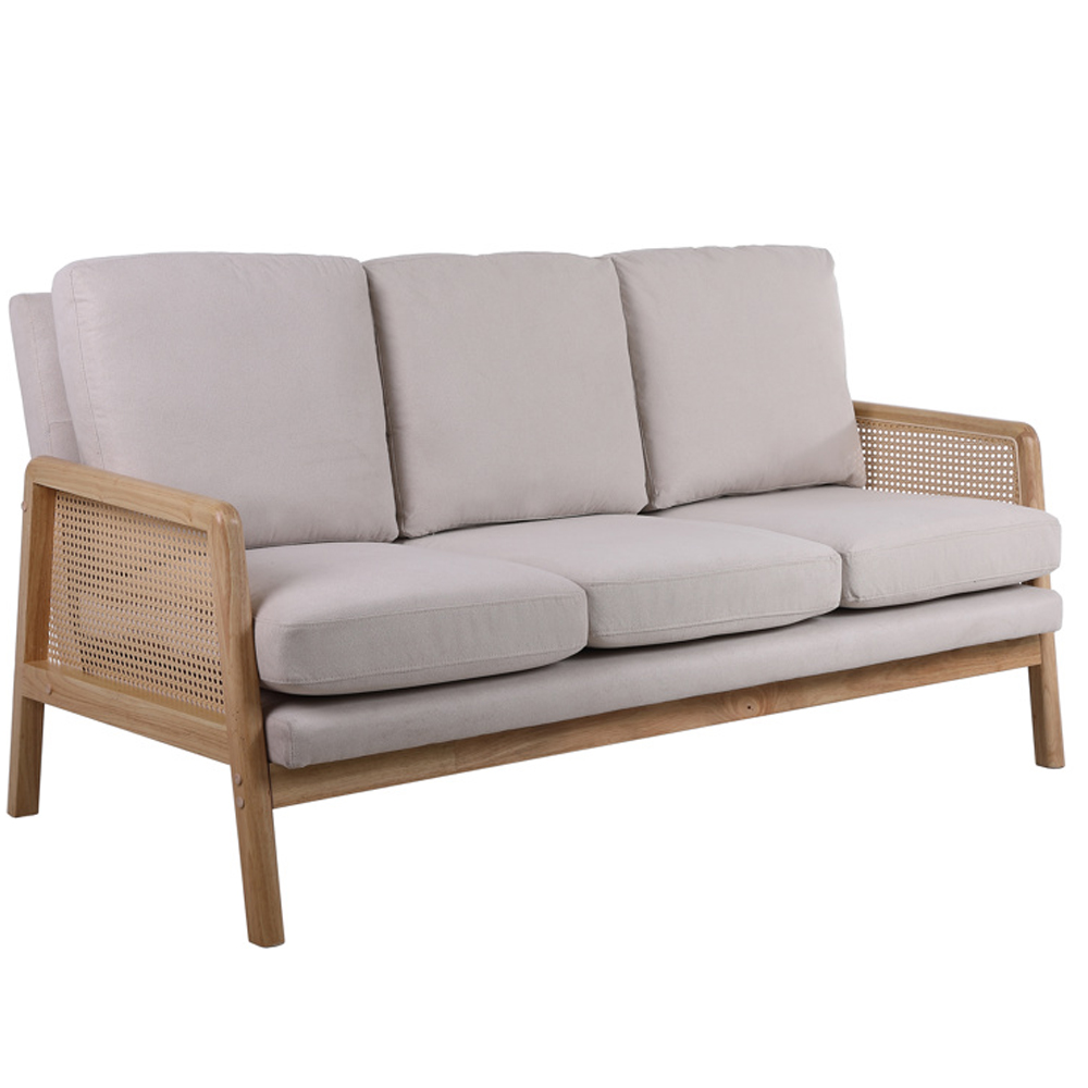 Issaquah Fabric 3 Seater Sofa With Wooden Frame In Grey And Oak