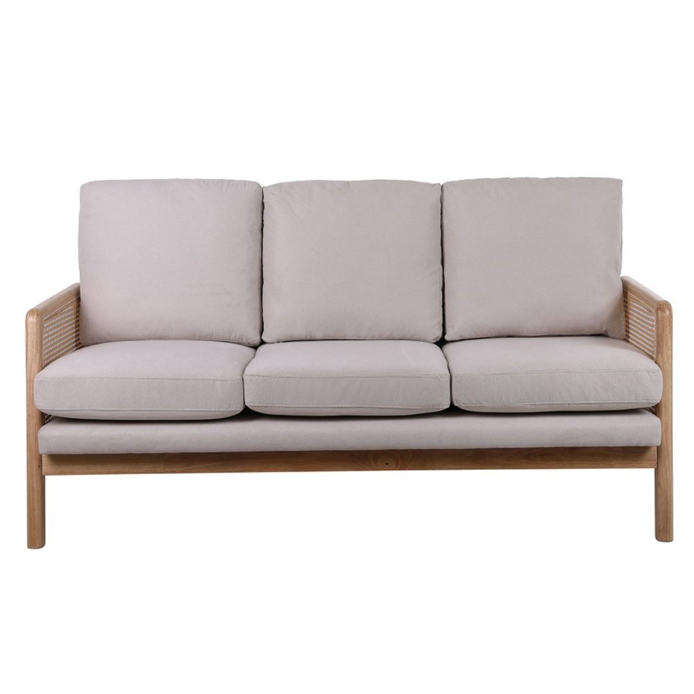 Issaquah Fabric 3 Seater Sofa With Wooden Frame In Grey And Oak