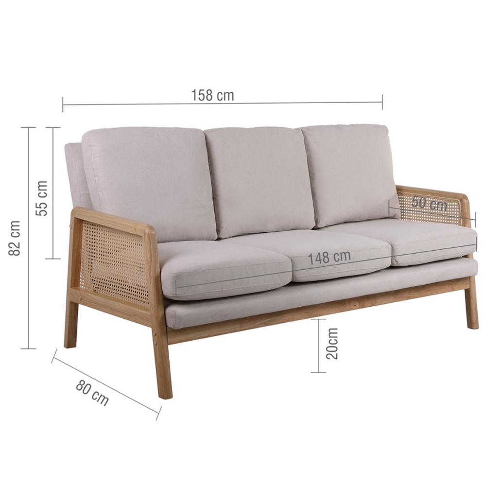 Issaquah Fabric 3 Seater Sofa With Wooden Frame In Grey And Oak