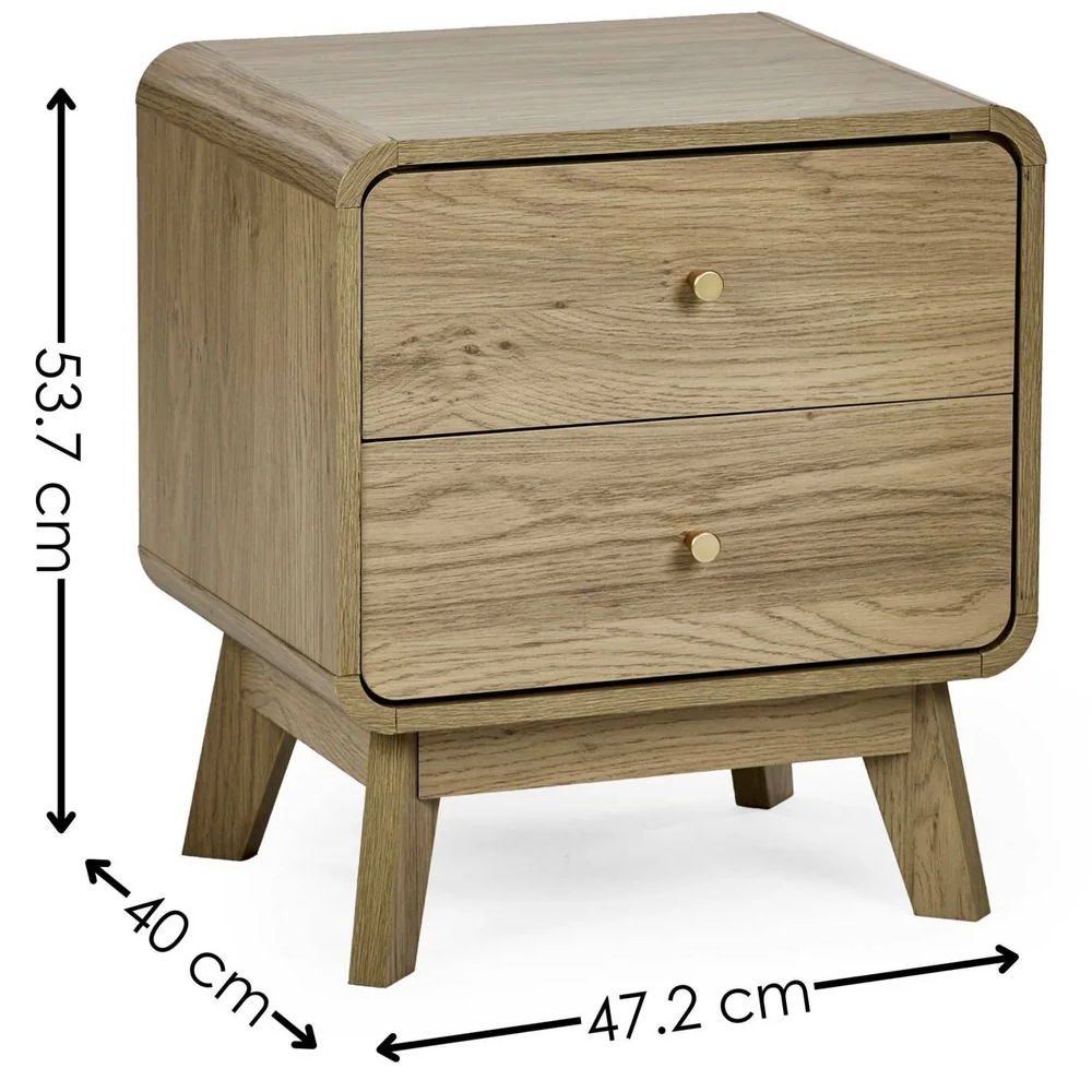 Issaquah Wooden Bedside Cabinet With 2 Drawers - Oak