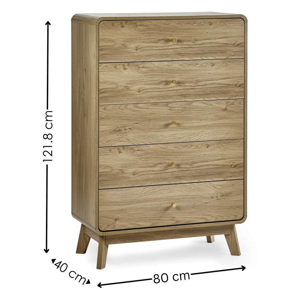 Issaquah Wooden Chest Of 5 Drawers - Oak